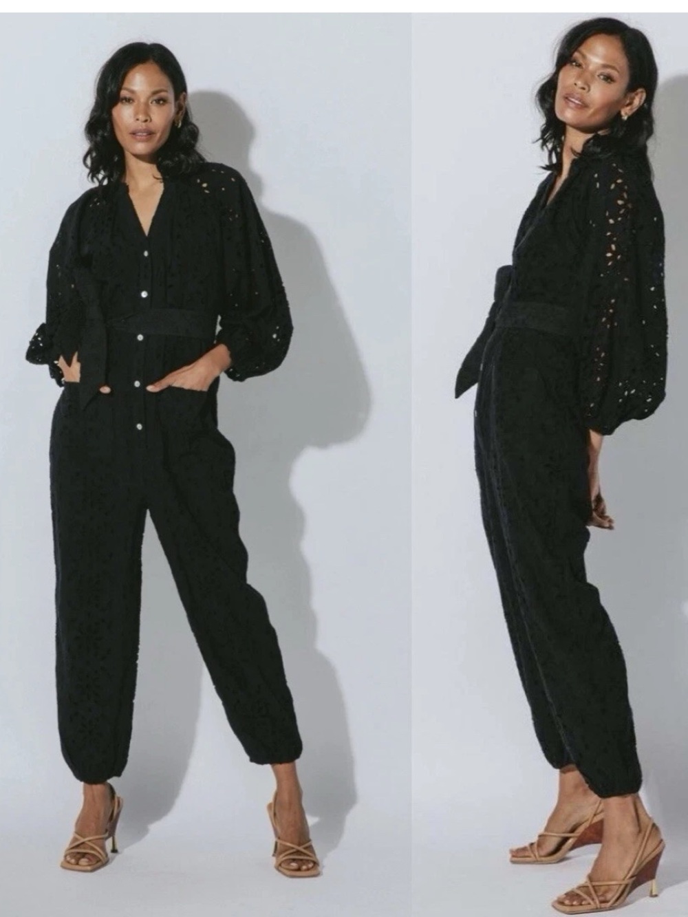 Cleobella Penelope Black Eyelet Jumpsuit Medium Cotton Boho